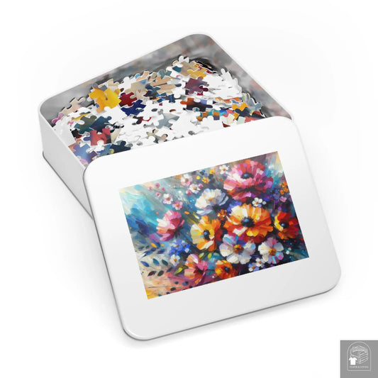 Abstract Flowers Jigsaw Puzzle (500 or 1000-Piece) in white metal tin box  Cloth & Living