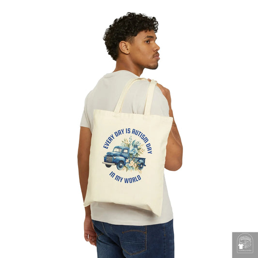 Autism Awareness - Everyday Blue Truck - Cotton Canvas Tote Bag  Cloth & Living
