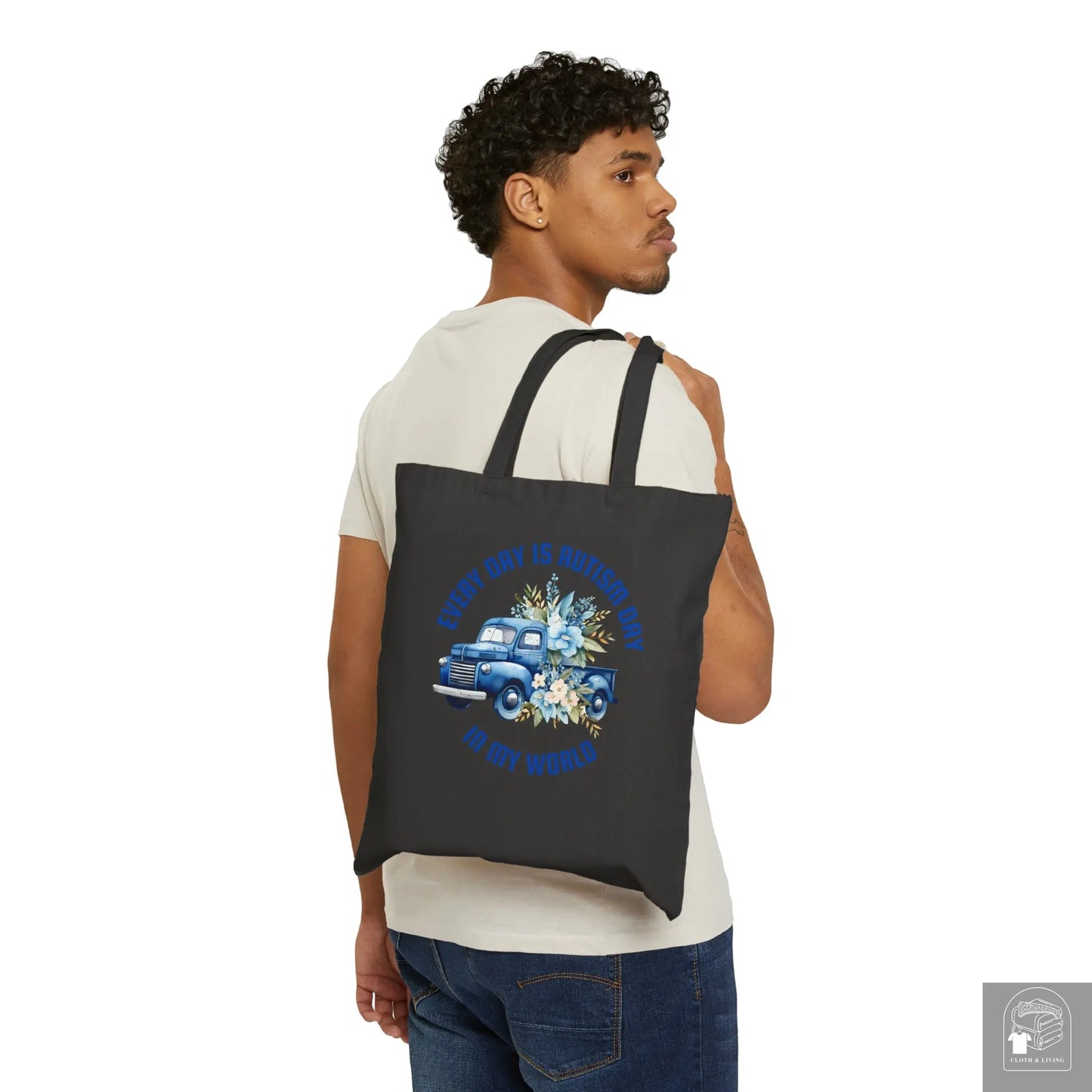 Autism Awareness - Everyday Blue Truck - Cotton Canvas Tote Bag  Cloth & Living