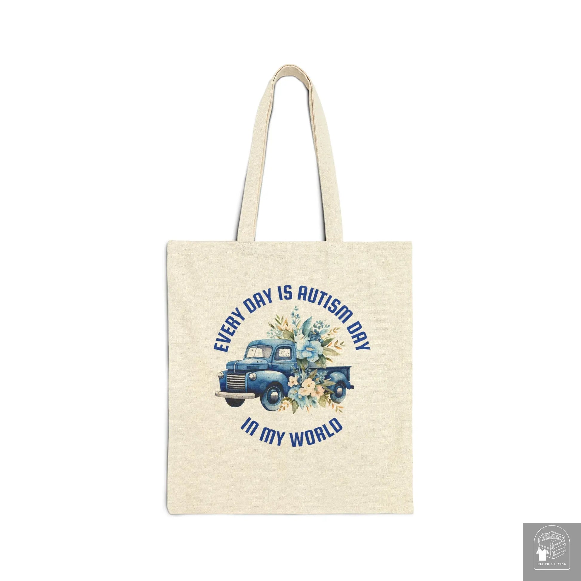 Autism Awareness - Everyday Blue Truck - Cotton Canvas Tote Bag  Cloth & Living