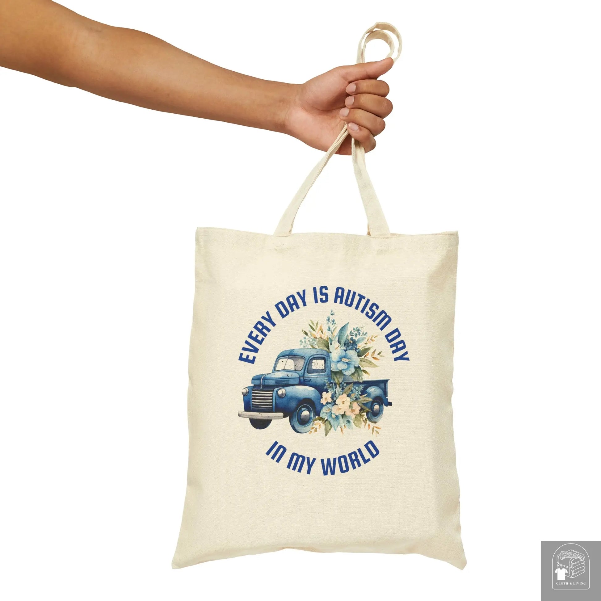 Autism Awareness - Everyday Blue Truck - Cotton Canvas Tote Bag  Cloth & Living