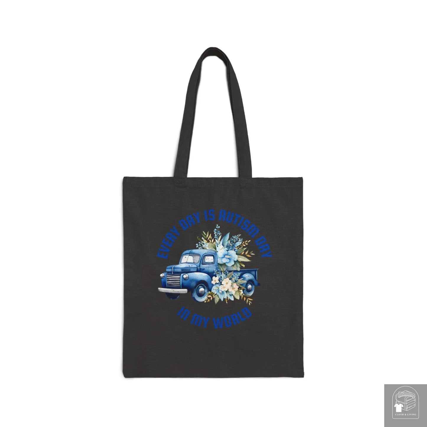 Autism Awareness - Everyday Blue Truck - Cotton Canvas Tote Bag  Cloth & Living