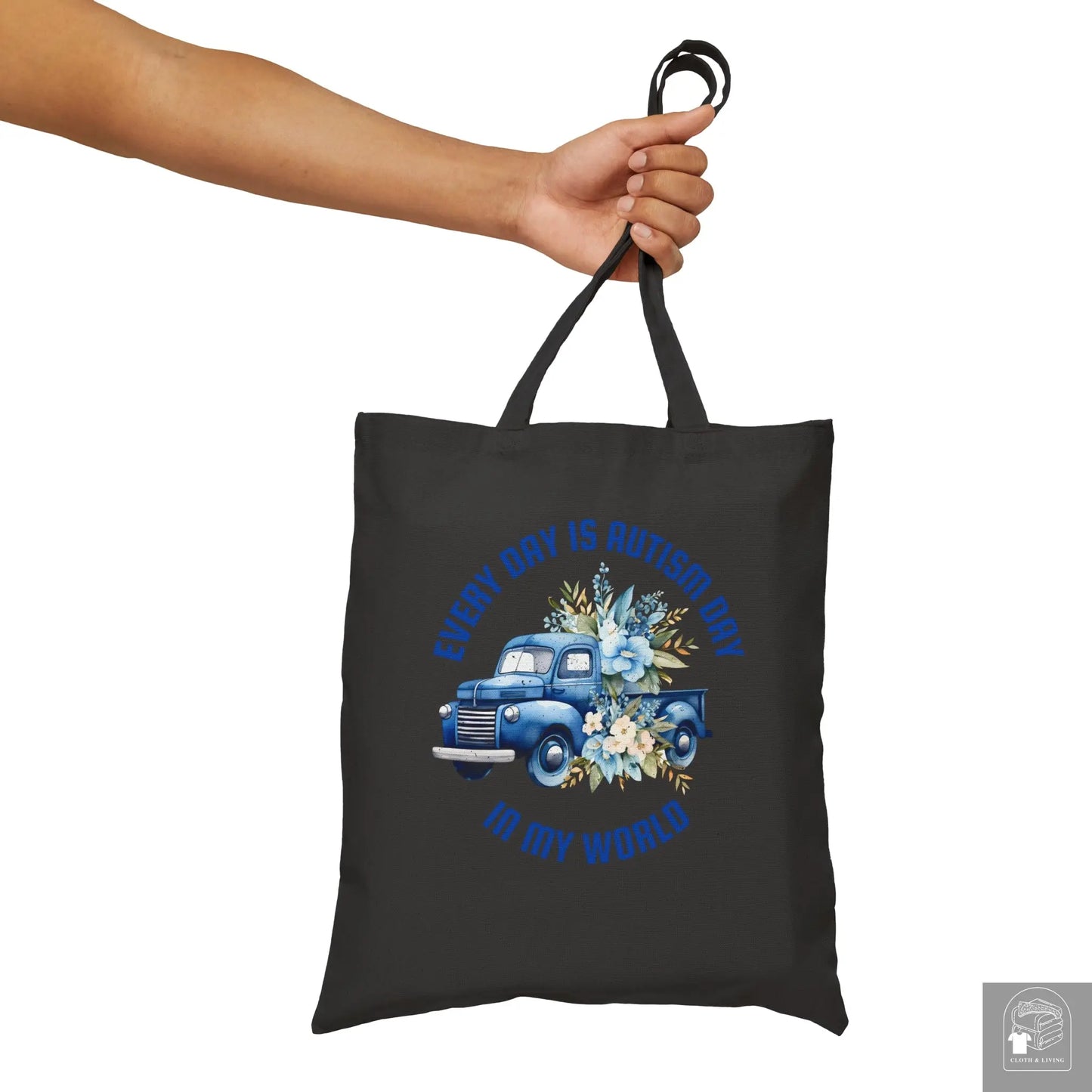 Autism Awareness - Everyday Blue Truck - Cotton Canvas Tote Bag  Cloth & Living