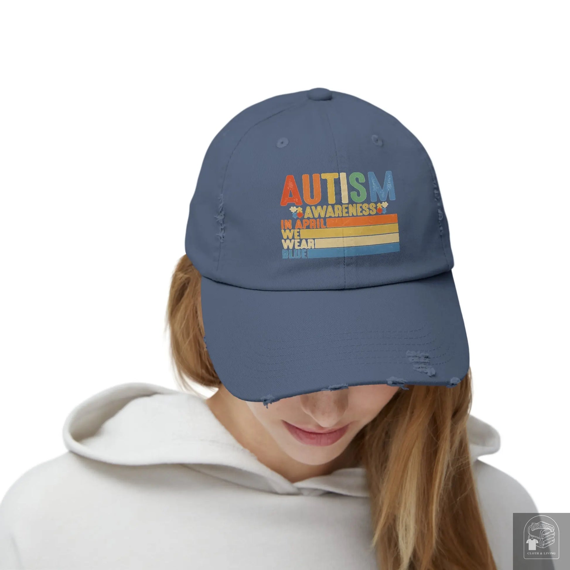 Autism Awareness - In April We Wear Blue - Unisex Distressed Cap  Cloth & Living