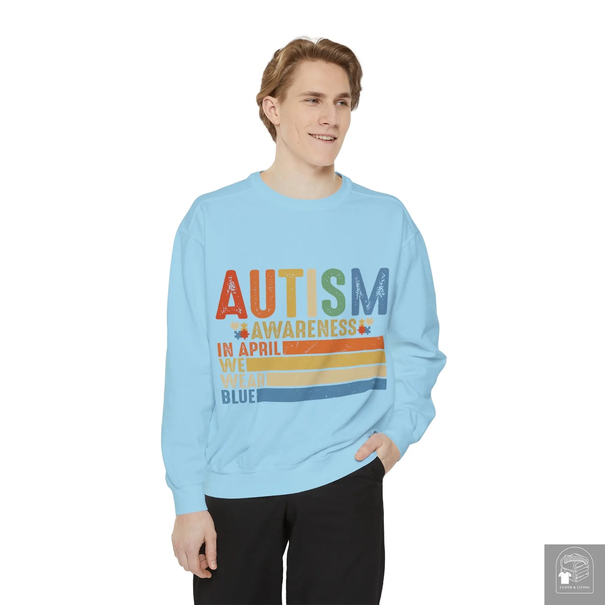 Autism Awareness - In April We Wear Blue - Unisex Garment-Dyed Sweatshirt  Cloth & Living