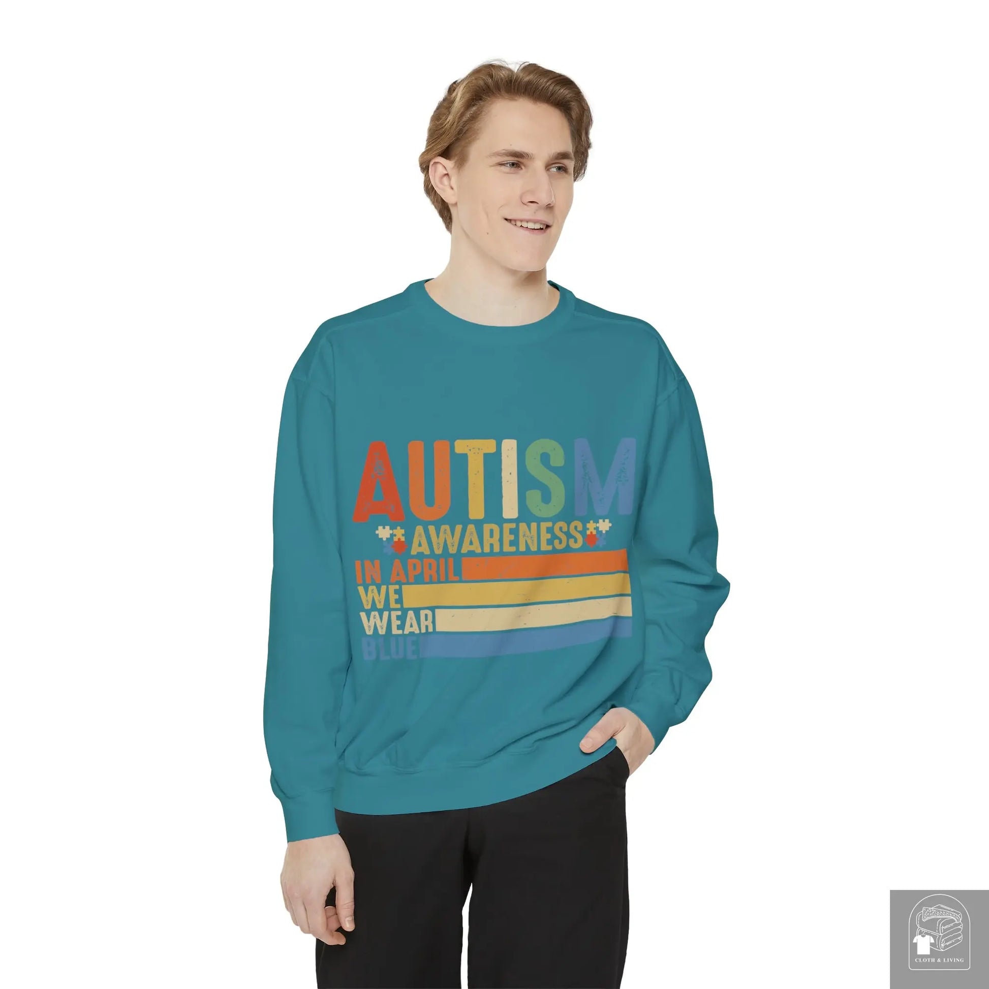 Autism Awareness - In April We Wear Blue - Unisex Garment-Dyed Sweatshirt  Cloth & Living