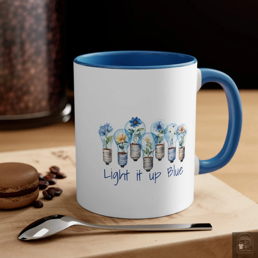 Autism Awareness - Light it up Blue -  Ceramic Coffee Mug (White with Accent |11oz)  Cloth & Living