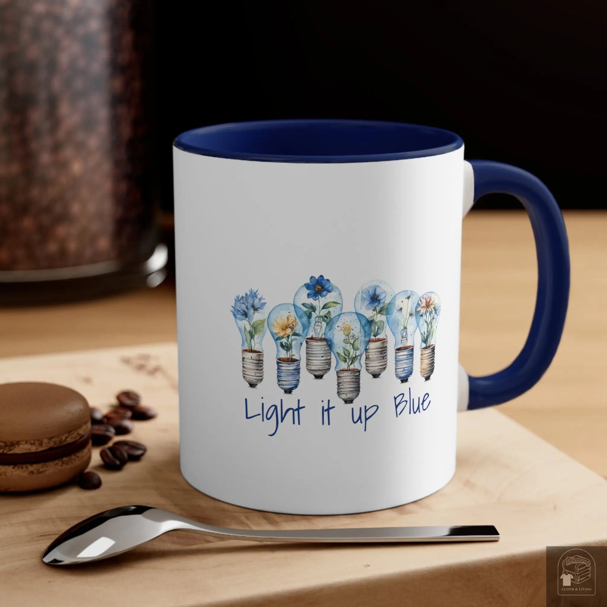 Autism Awareness - Light it up Blue -  Ceramic Coffee Mug (White with Accent |11oz)  Cloth & Living