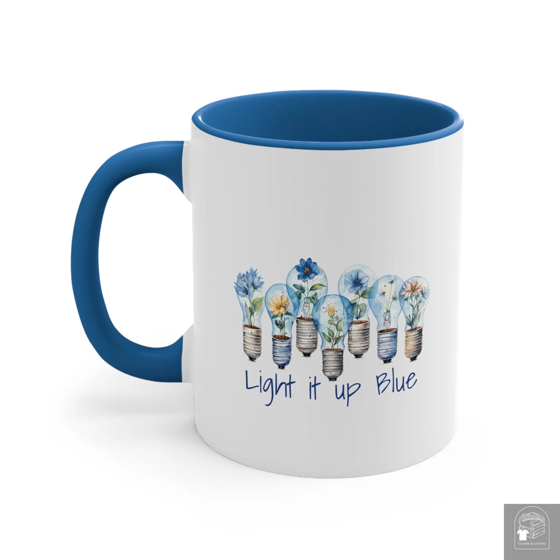 Autism Awareness - Light it up Blue -  Ceramic Coffee Mug (White with Accent |11oz)  Cloth & Living