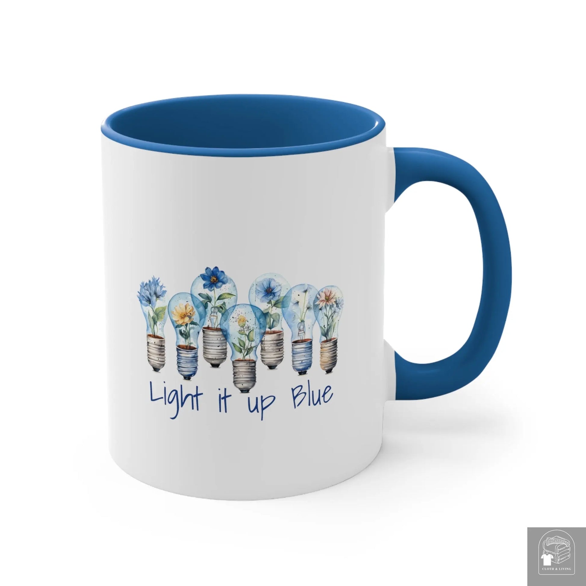 Autism Awareness - Light it up Blue -  Ceramic Coffee Mug (White with Accent |11oz)  Cloth & Living