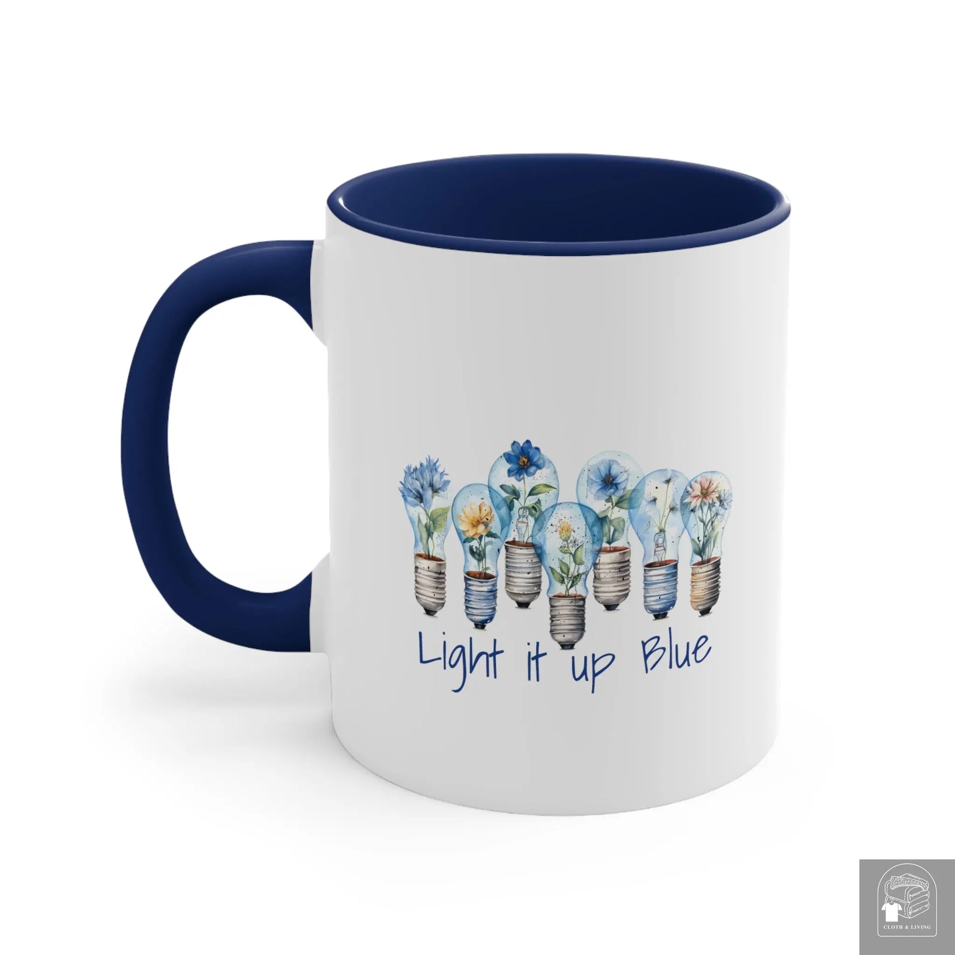 Autism Awareness - Light it up Blue -  Ceramic Coffee Mug (White with Accent |11oz)  Cloth & Living