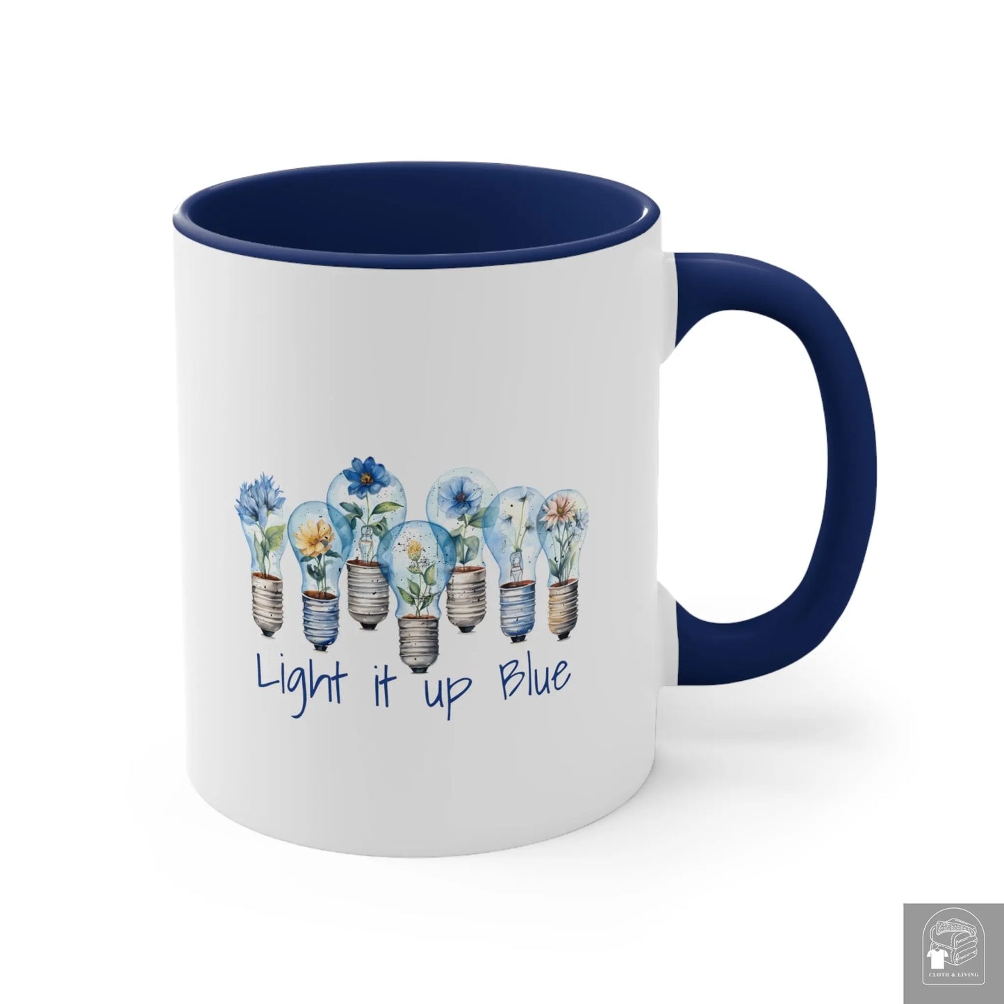 Autism Awareness - Light it up Blue -  Ceramic Coffee Mug (White with Accent |11oz)  Cloth & Living