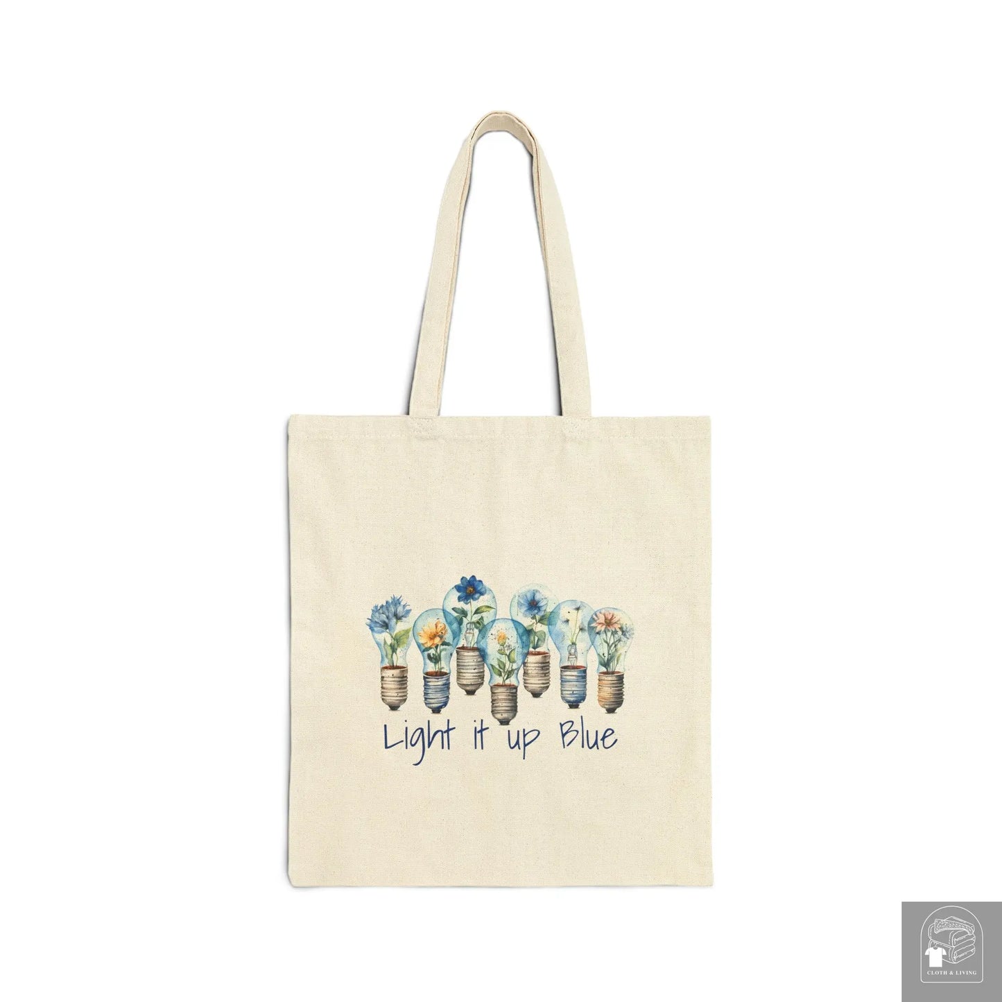 Autism Awareness - Light it up Blue - Cotton Canvas Tote Bag  Cloth & Living