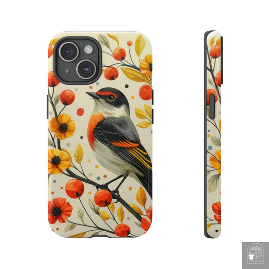Autumn Serenade - Elegant Bird & Bloom Phone Case -   Cloth & Living