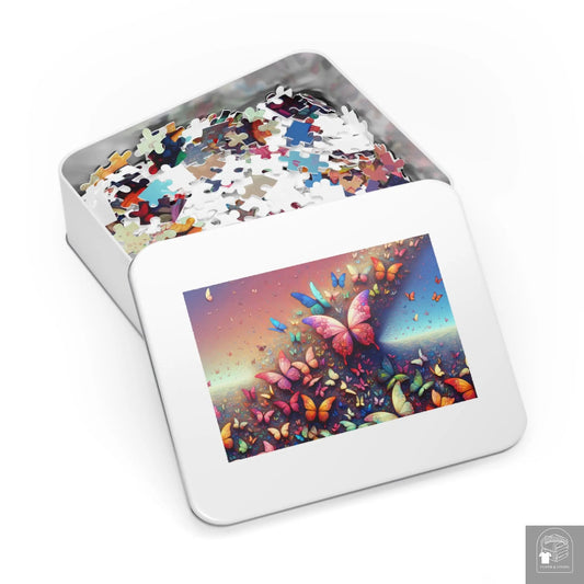 Butterflies Jigsaw Puzzle (500 or 1000-Piece) in white metal tin box  Cloth & Living