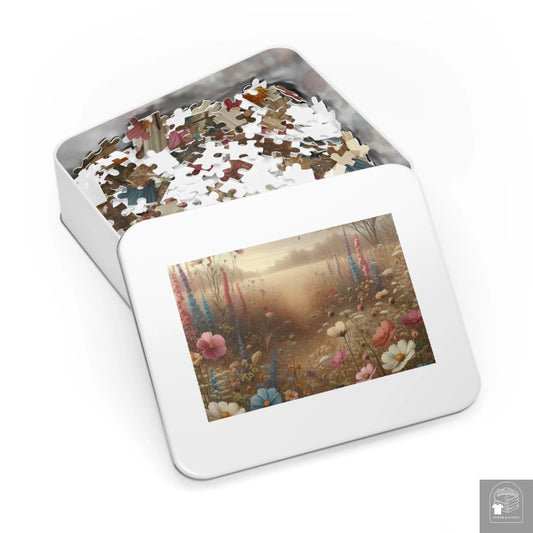 Field of Wildflowers Jigsaw Puzzle (500 or 1000-Piece) in white metal tin box  Cloth & Living