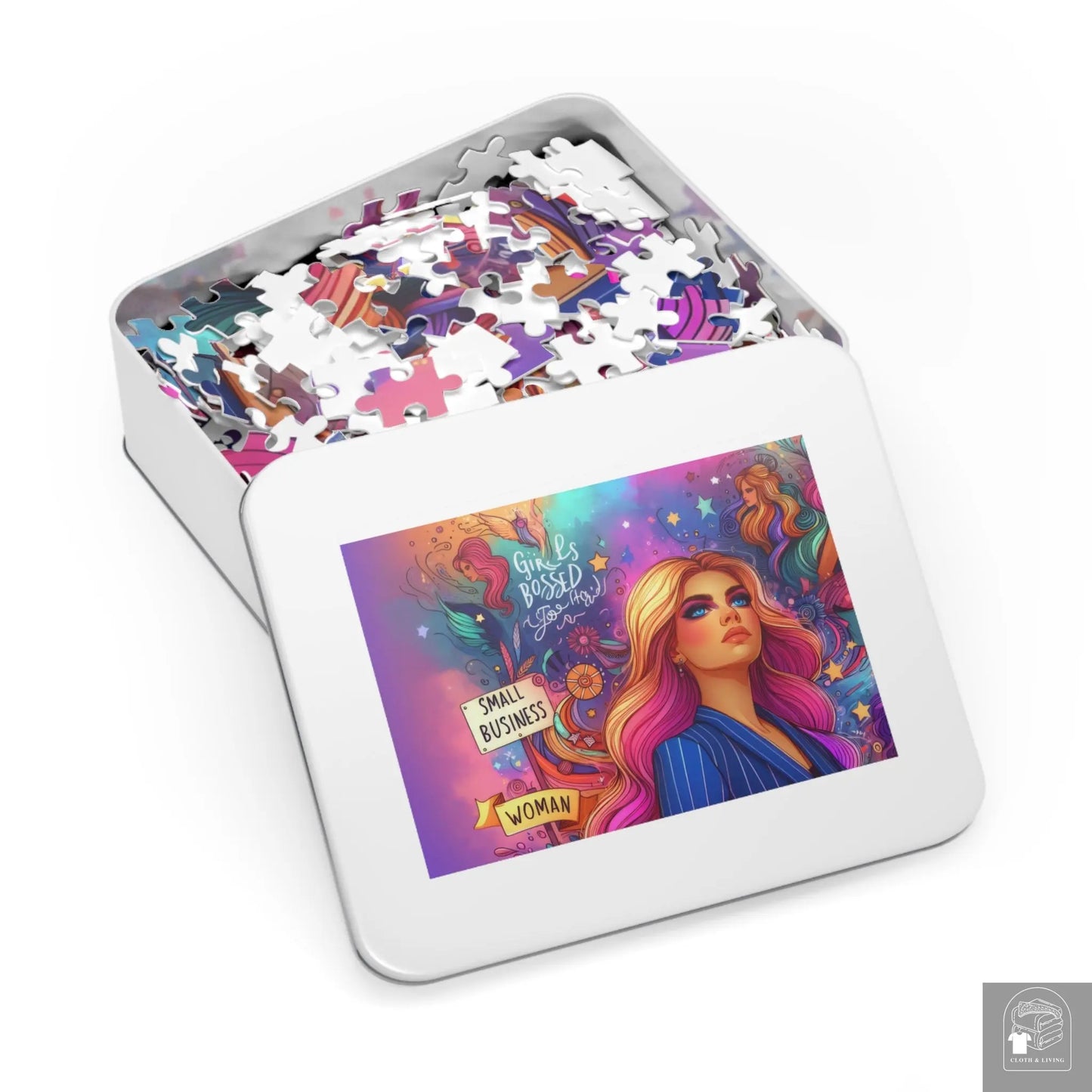 Girl Boss to Hard Puzzle (500 or 1000-Piece) in white metal tin box  Cloth & Living