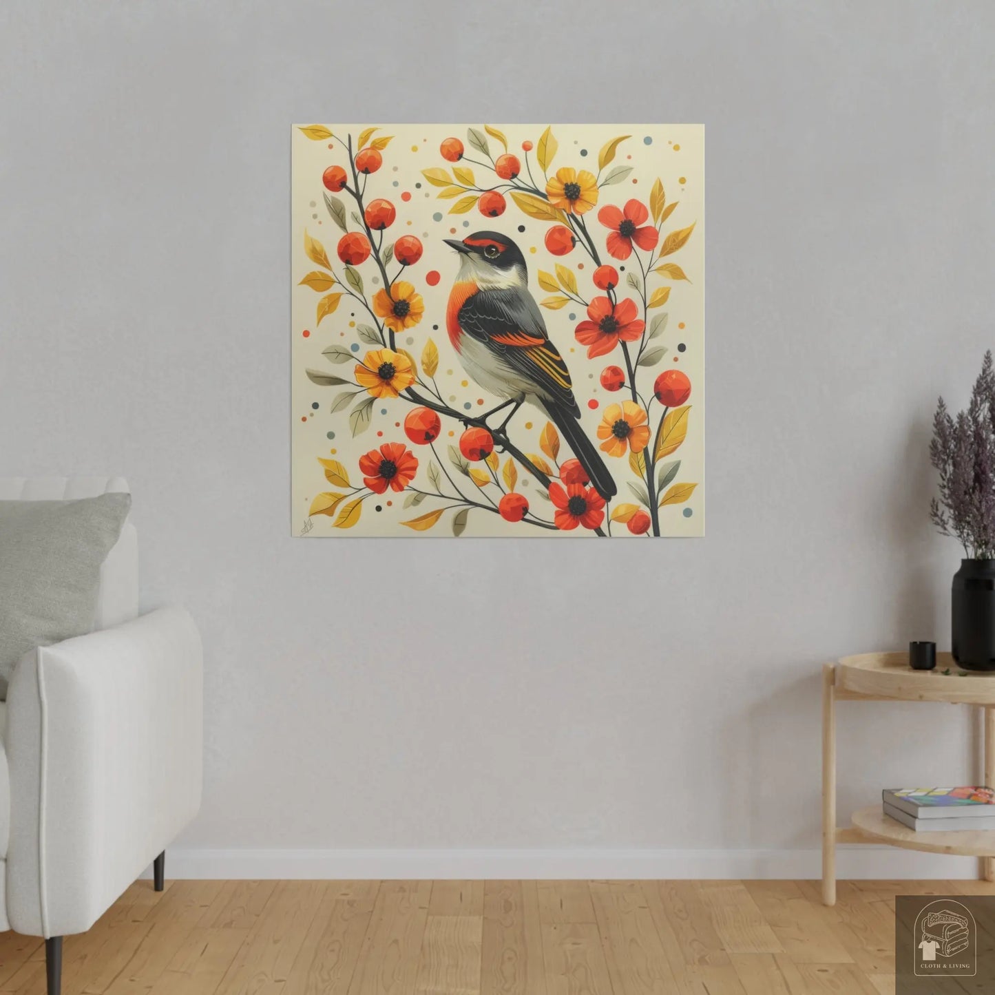 Harmony in Autumn - Bird & Floral Canvas Art (Available in 3 sizes) -   Cloth & Living