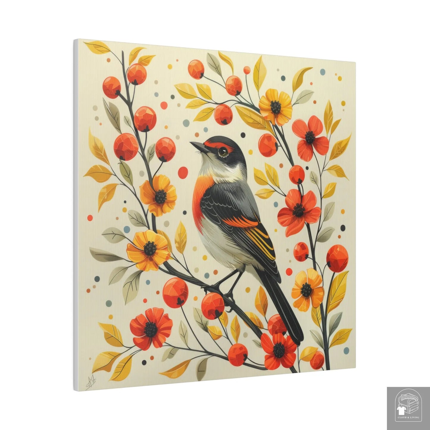 Harmony in Autumn - Bird & Floral Canvas Art (Available in 3 sizes) -   Cloth & Living