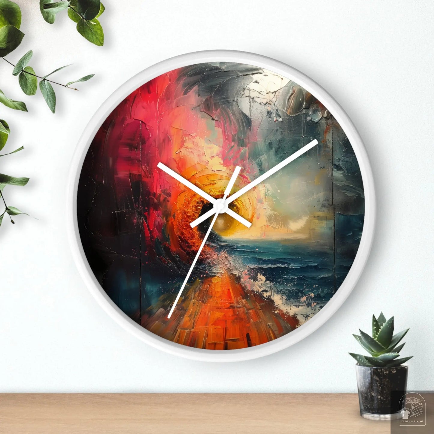 Horizon of Dreams - Modern Art Wall Clock (White, Black, or Wood coloured frame) -   Cloth & Living