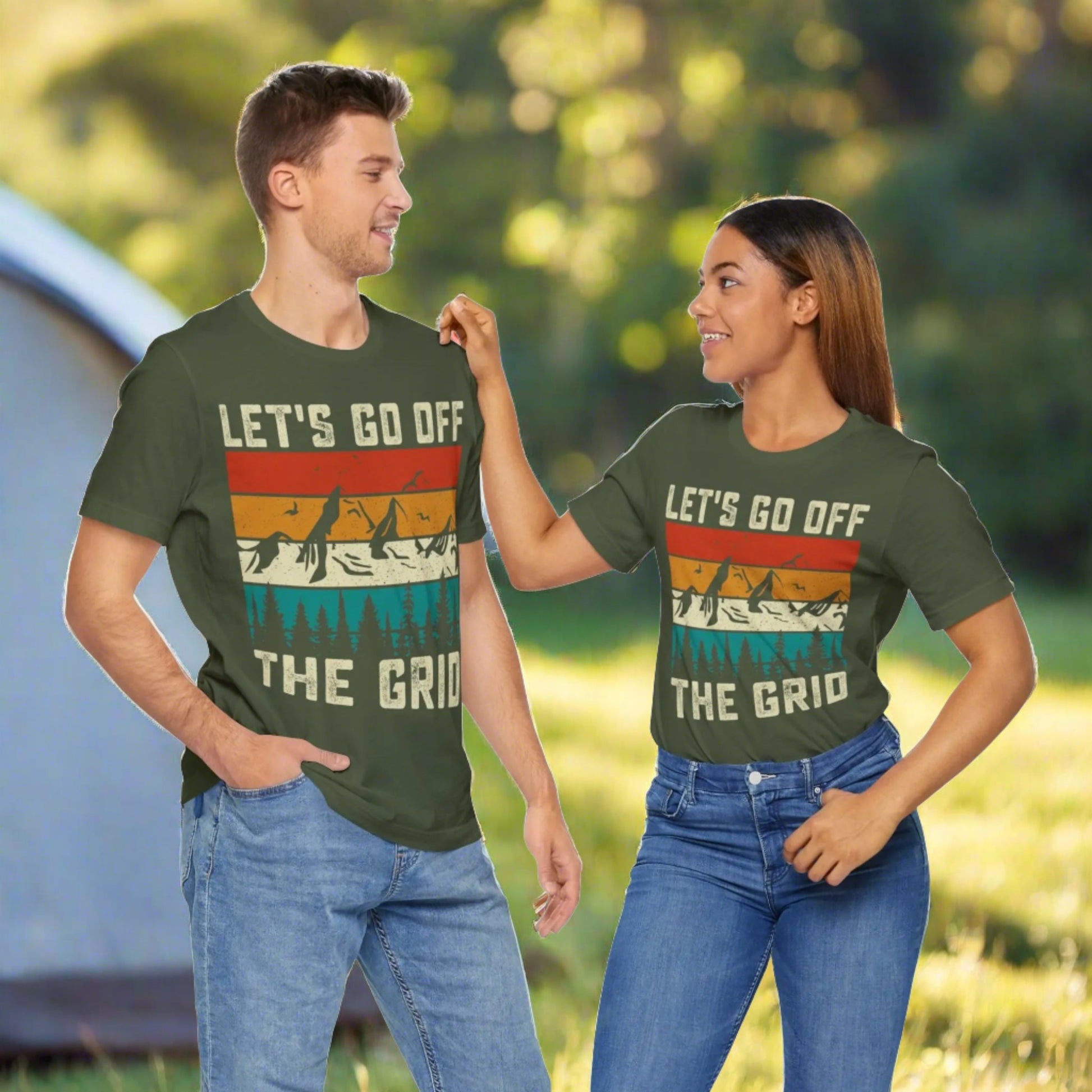 "Lets go off the grid " Camping Unisex Jersey Short Sleeve Tee  Cloth & Living