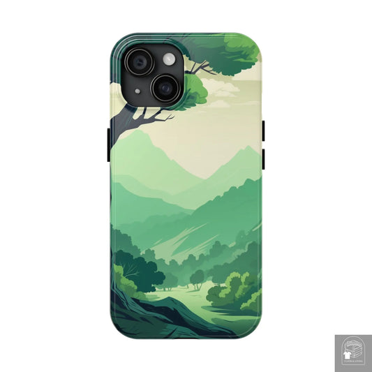 MountainScape  Serene Landscape - Pine Trees Mountain iPhone Cover - Nature Case - iPhone 15, 14, 13  Cloth & Living