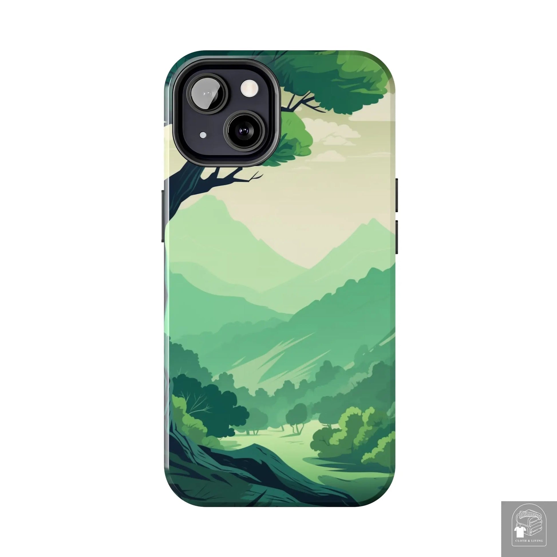 MountainScape  Serene Landscape - Pine Trees Mountain iPhone Cover - Nature Case - iPhone 15, 14, 13  Cloth & Living