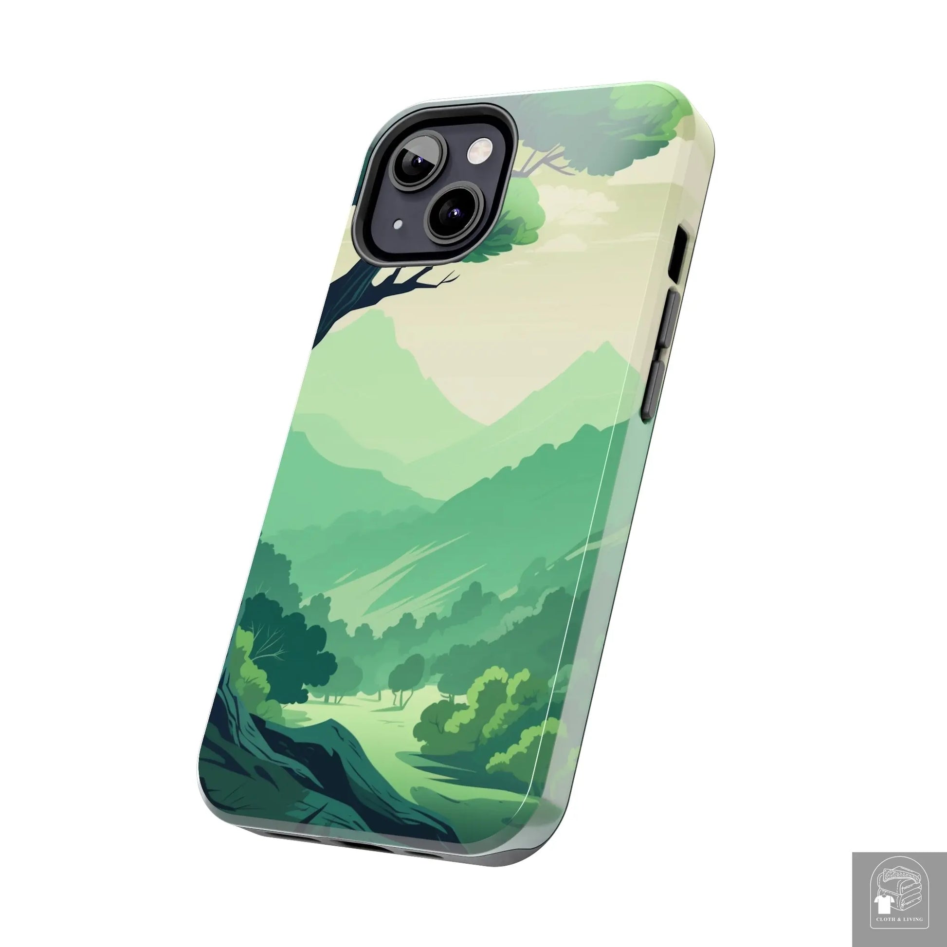 MountainScape  Serene Landscape - Pine Trees Mountain iPhone Cover - Nature Case - iPhone 15, 14, 13  Cloth & Living