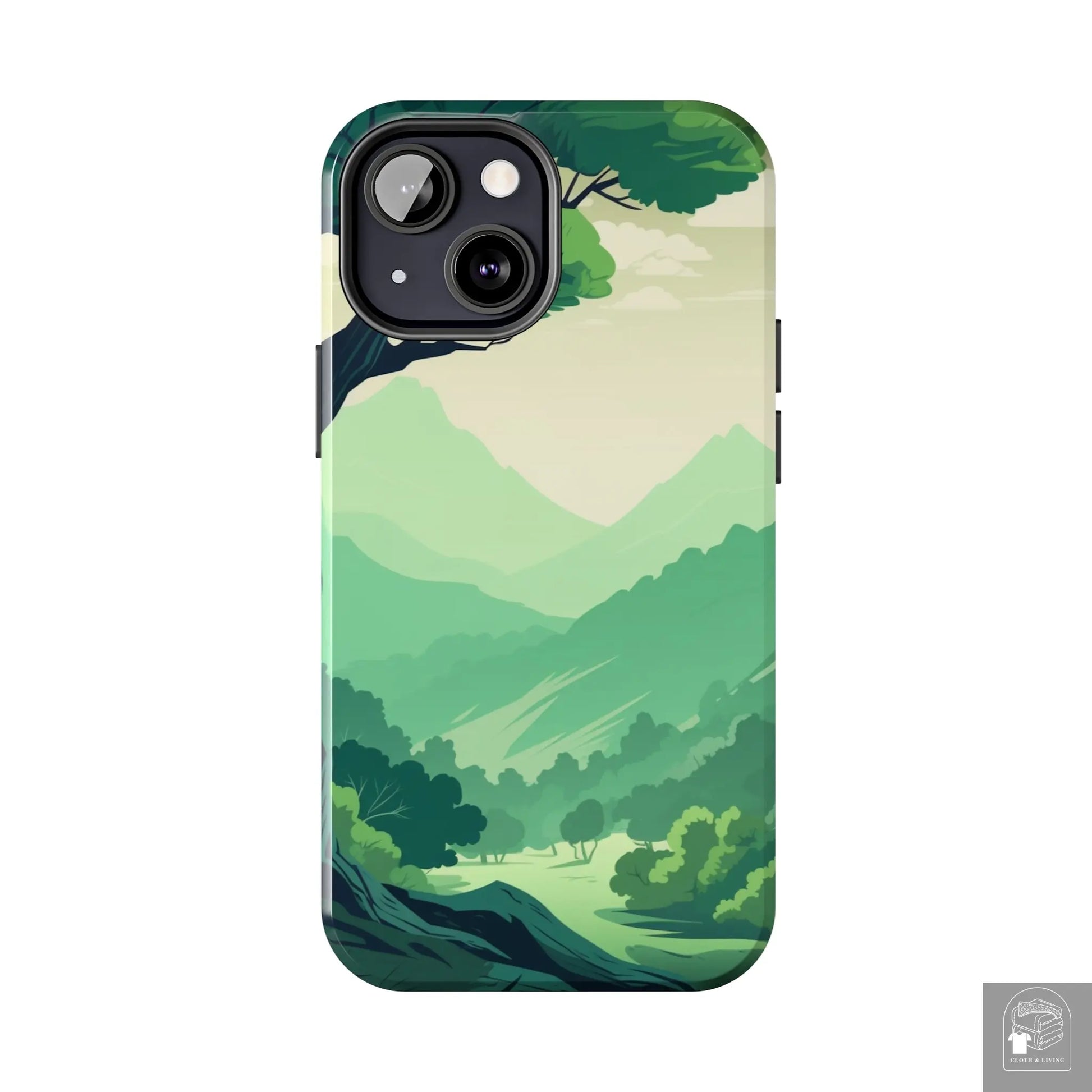 MountainScape  Serene Landscape - Pine Trees Mountain iPhone Cover - Nature Case - iPhone 15, 14, 13  Cloth & Living