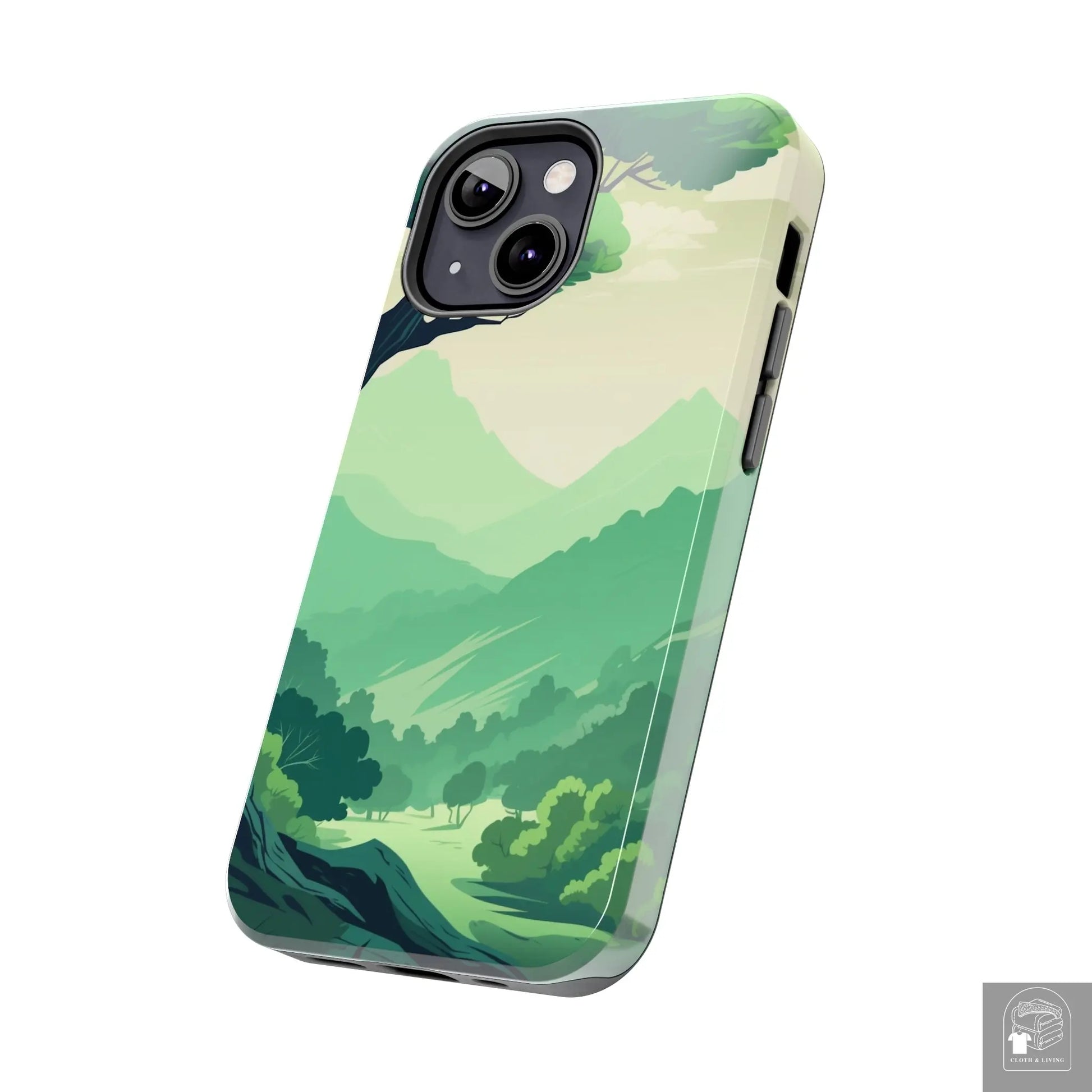 MountainScape  Serene Landscape - Pine Trees Mountain iPhone Cover - Nature Case - iPhone 15, 14, 13  Cloth & Living