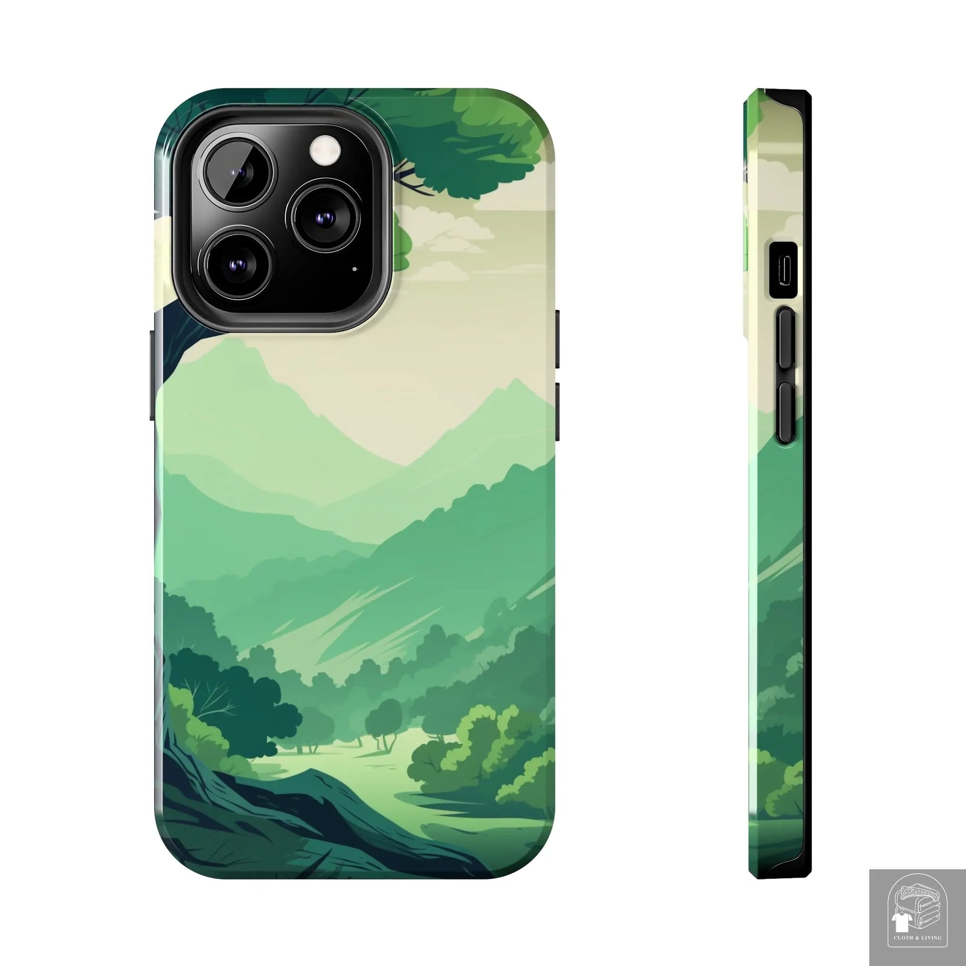 MountainScape  Serene Landscape - Pine Trees Mountain iPhone Cover - Nature Case - iPhone 15, 14, 13  Cloth & Living