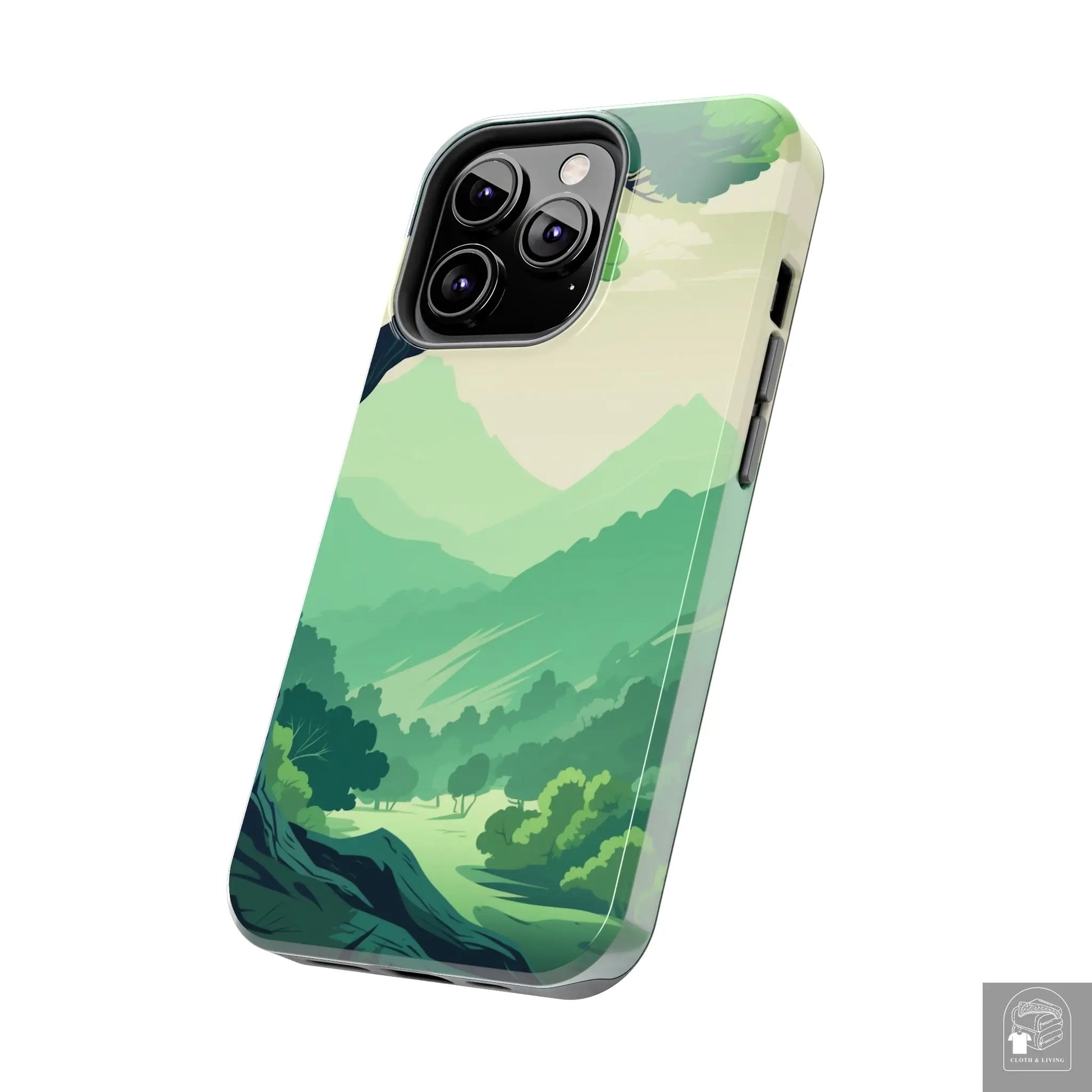 MountainScape  Serene Landscape - Pine Trees Mountain iPhone Cover - Nature Case - iPhone 15, 14, 13  Cloth & Living