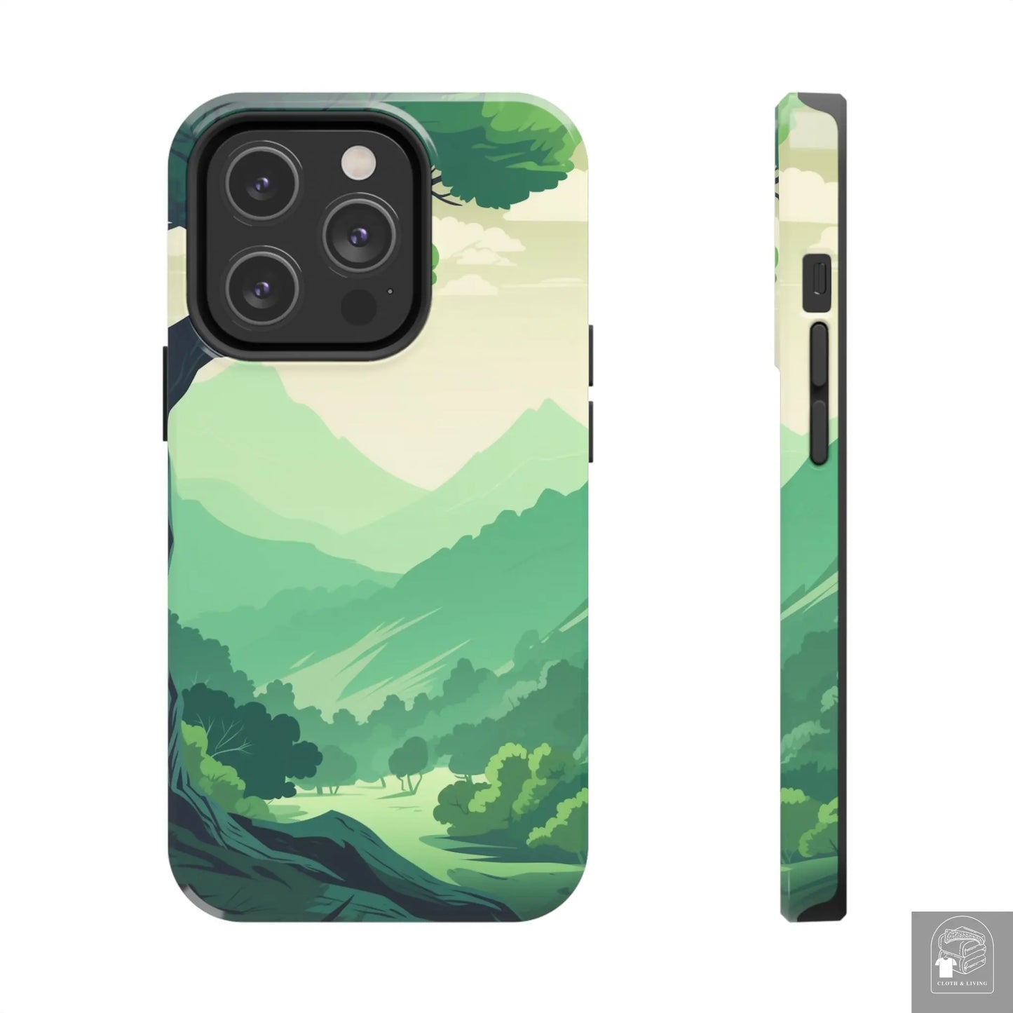 MountainScape  Serene Landscape - Pine Trees Mountain iPhone Cover - Nature Case - iPhone 15, 14, 13  Cloth & Living