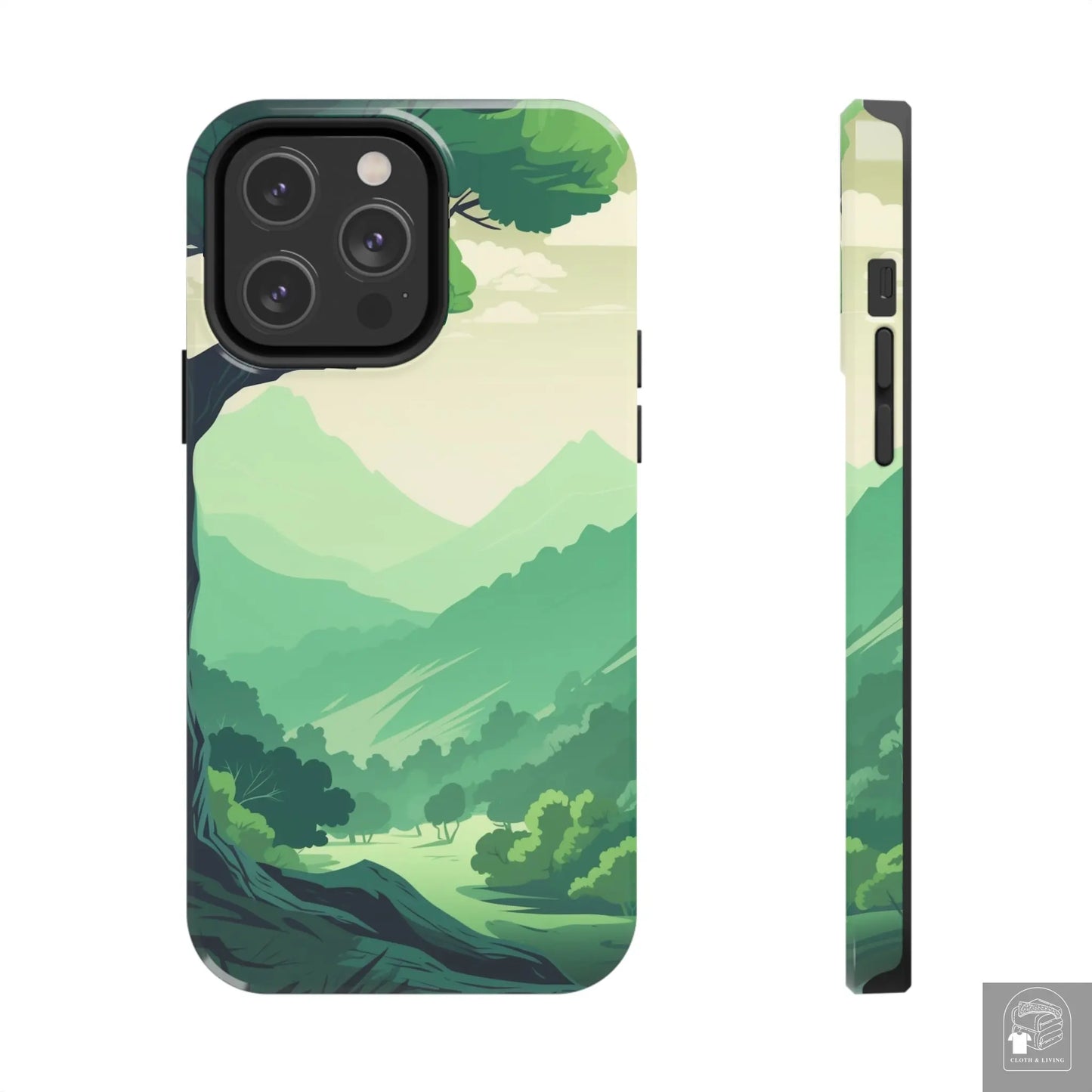 MountainScape  Serene Landscape - Pine Trees Mountain iPhone Cover - Nature Case - iPhone 15, 14, 13  Cloth & Living