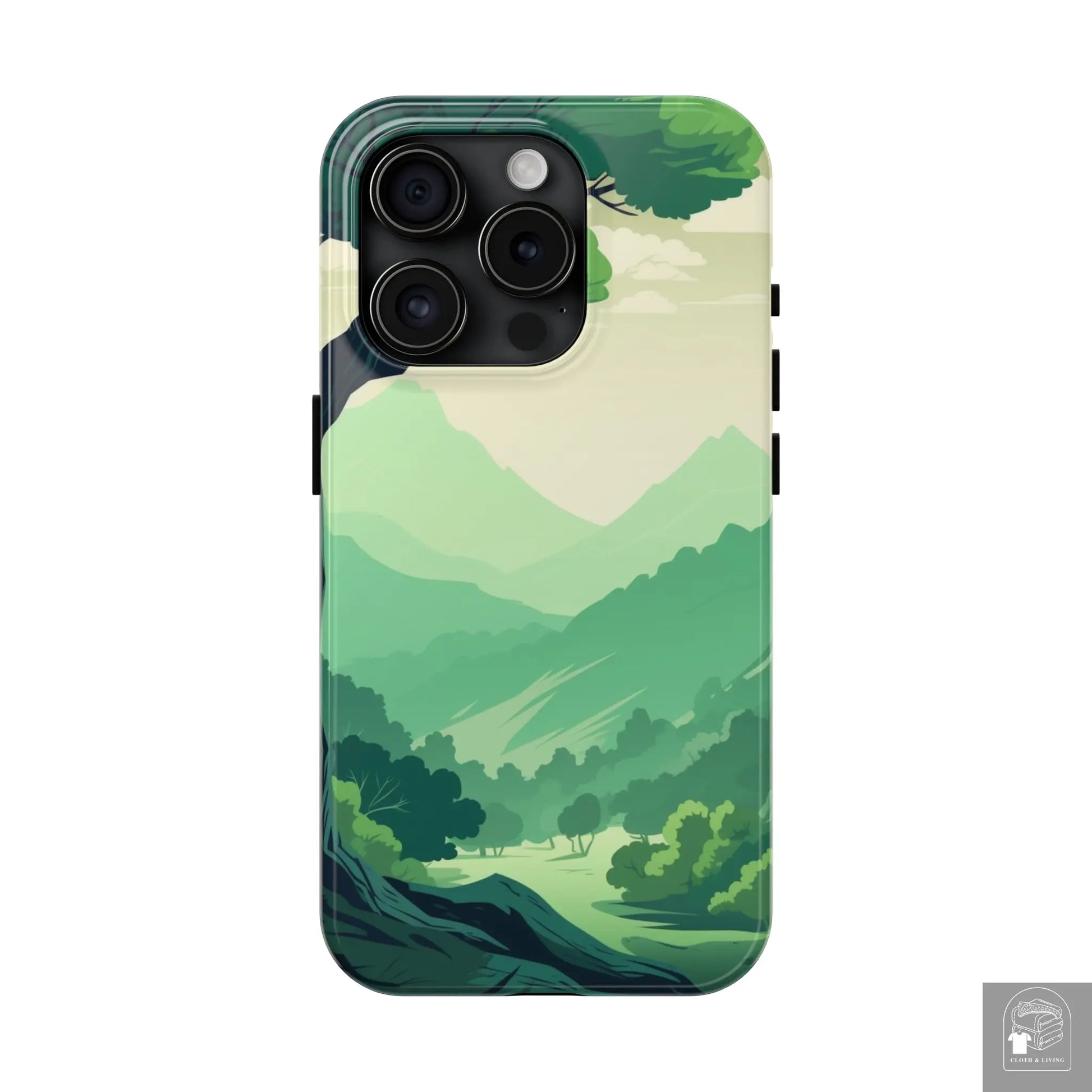 MountainScape  Serene Landscape - Pine Trees Mountain iPhone Cover - Nature Case - iPhone 15, 14, 13  Cloth & Living