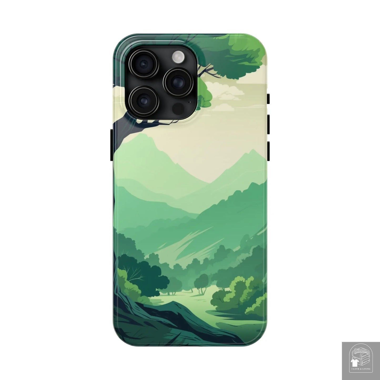 MountainScape  Serene Landscape - Pine Trees Mountain iPhone Cover - Nature Case - iPhone 15, 14, 13  Cloth & Living