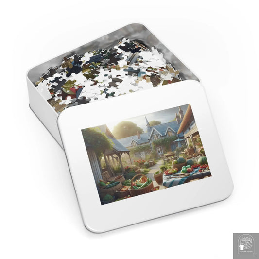 Own Farmer Market Puzzle (500 or 1000-Piece) in white metal tin box  Cloth & Living