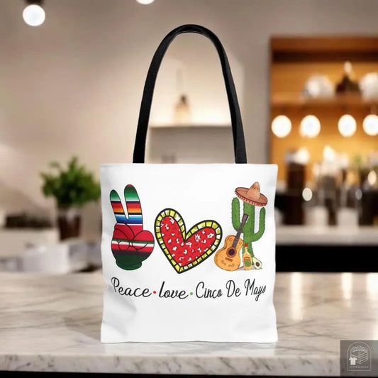 Peace, Love, and Cinco De Mayo Tote Bag – Available in Multiple Sizes - Cloth & Living