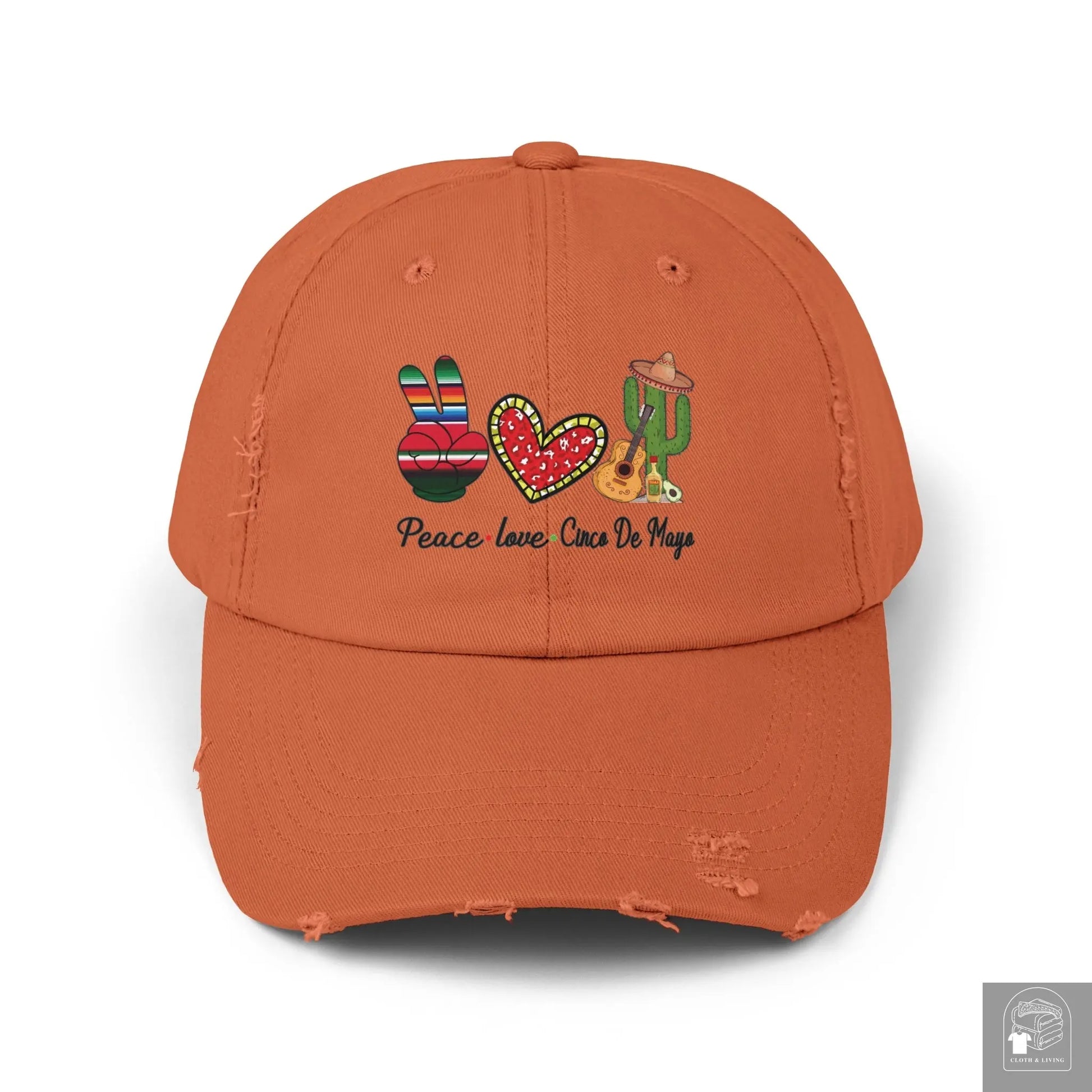 Peace, Love, and Cinco de Mayo Unisex Distressed Caps - Cloth & Living