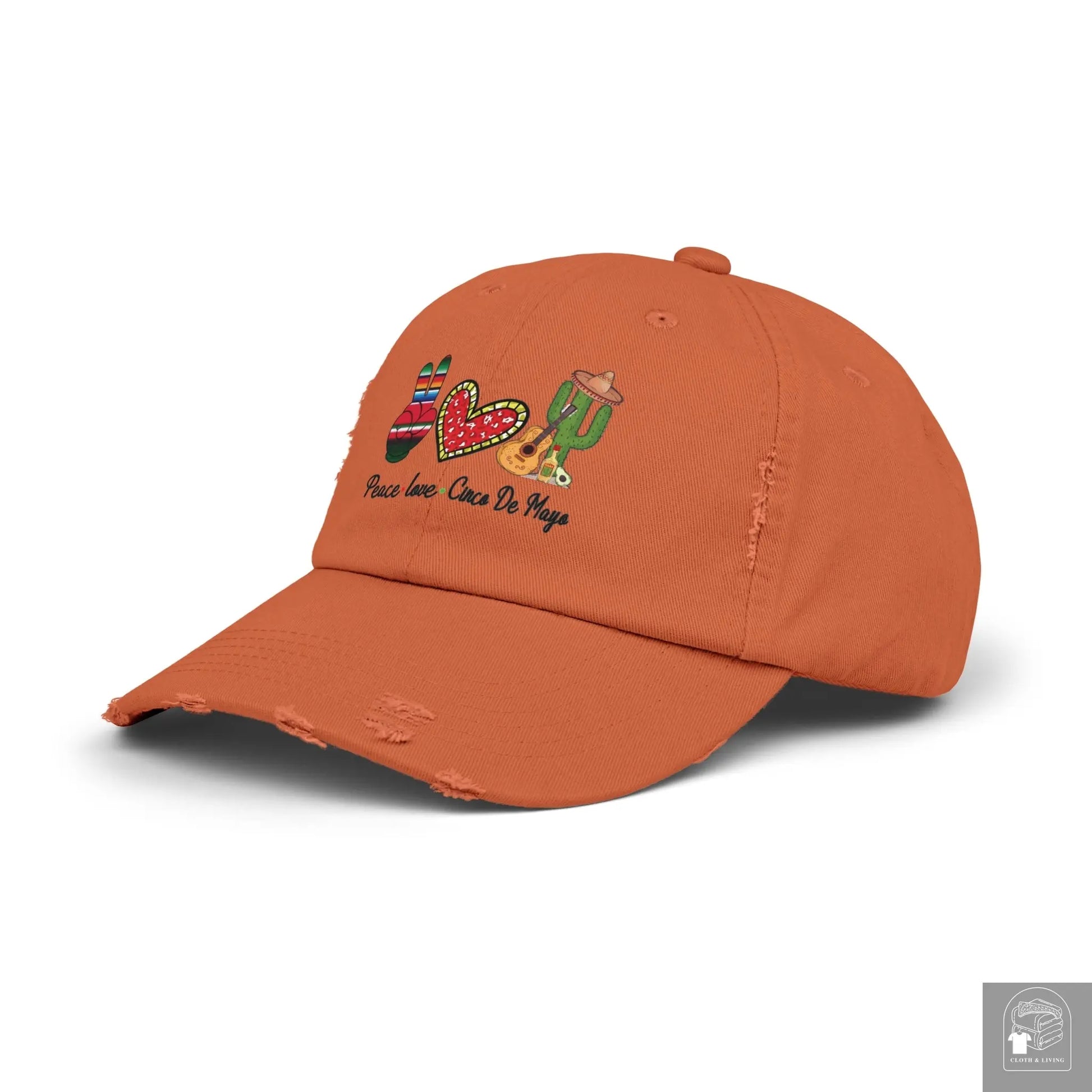 Peace, Love, and Cinco de Mayo Unisex Distressed Caps - Cloth & Living