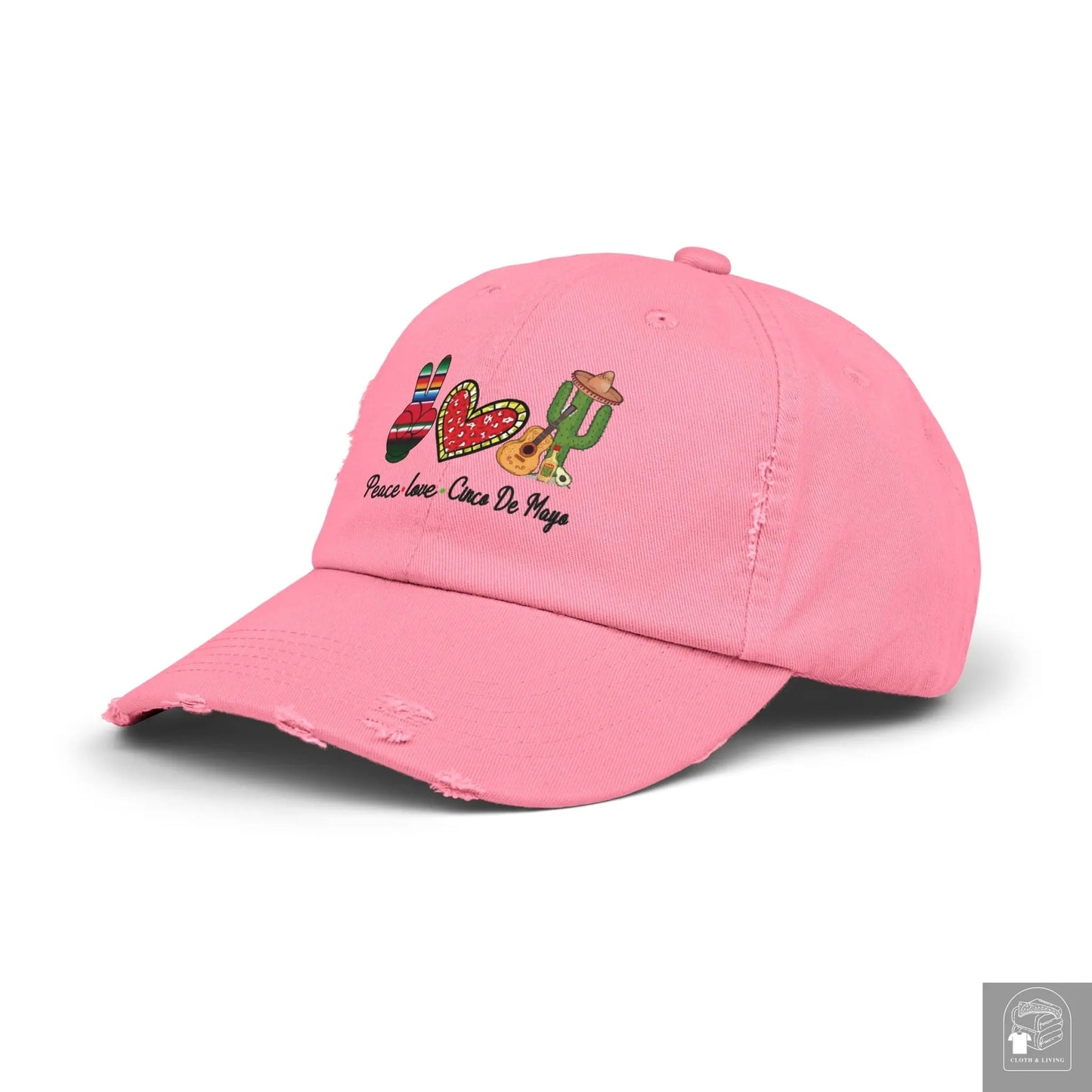 Peace, Love, and Cinco de Mayo Unisex Distressed Caps - Cloth & Living